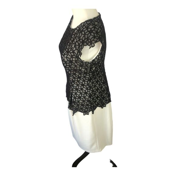 Adrianna Papell Black Lace Overlay Short Sleeve Peplum Knee Length Dress Sz 6 - Picture 4 of 16